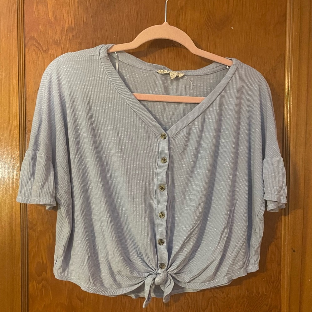 Cropped Light Blue Button Down T-shirt